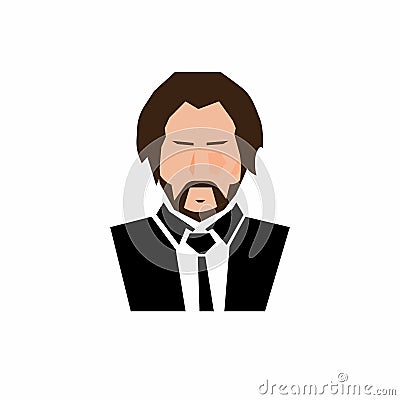 Bearded man wear in a suit portrait silhouette illustration vector icon Vector Illustration