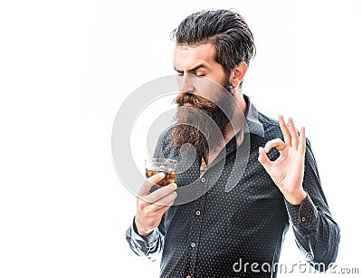 Bearded man with whiskey Stock Photo