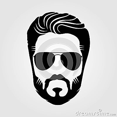 Bearded men in sunglasses. Fashion silhouette, emblem, icon, label. Vector Illustration