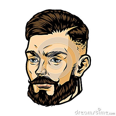 Bearded and mustached guy head Vector Illustration