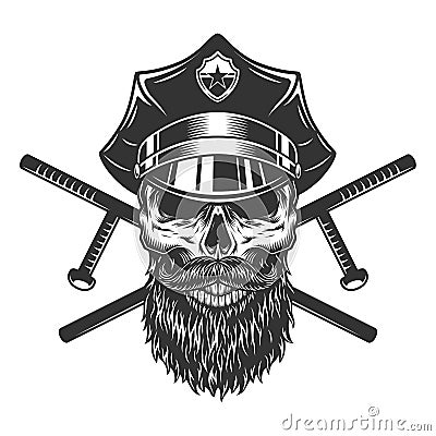 Bearded and mustached policeman skull Vector Illustration