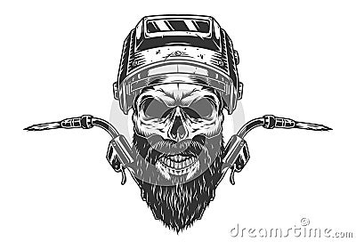Bearded and mustached skull in welding mask Vector Illustration