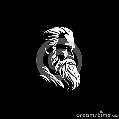 Bearded old man bust logo template, Santa Claus monument emblem, sage stamp, grandfather tattoo sketch. Hand drawing Vector Illustration
