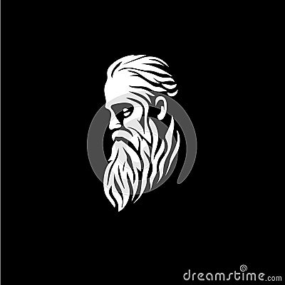 Bearded old man bust logo template, Santa Claus monument emblem, sage stamp, grandfather tattoo sketch. Hand drawing Vector Illustration