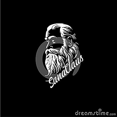 Bearded old man bust logo template, Santa Claus monument emblem, sage stamp, grandfather tattoo sketch. Hand drawing Vector Illustration