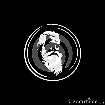 Bearded old man bust logo template, Santa Claus monument emblem, sage stamp, grandfather tattoo sketch. Hand drawing Vector Illustration