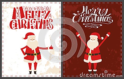 Bearded Old Man Santa Claus Wishes Merry Christmas Vector Illustration