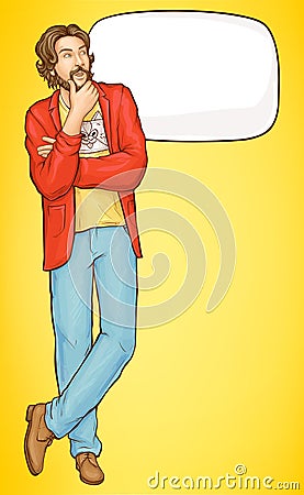 Bearded pensive hipster man whats up to something Vector Illustration