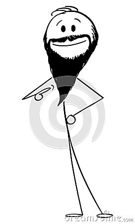 Bearded Person Showing His Long Facial Hair or Beard, Vector Cartoon Stick Figure Illustration Vector Illustration