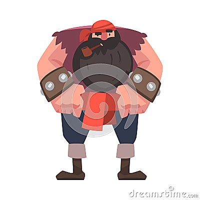 Bearded Pirate or Buccaneer Standing and Smoking Pipe Vector Illustration Vector Illustration