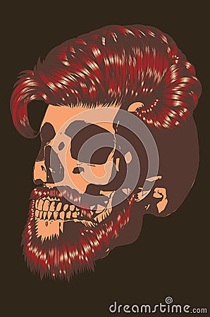 Colorful skull with modern male hairstyle and beard Vector Illustration