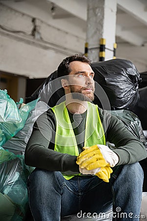 Bearded worker in high visibility vest Stock Photo