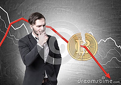 Bearded young businessman, bitcoin crisis Stock Photo