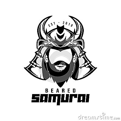 Bearded samurai logo black and white Vector Illustration