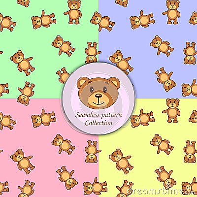 Bears brown set of seamless pattern different colors Stock Photo
