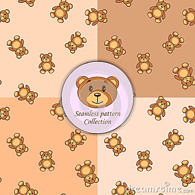 Bears brown set of seamless pattern different colors Stock Photo