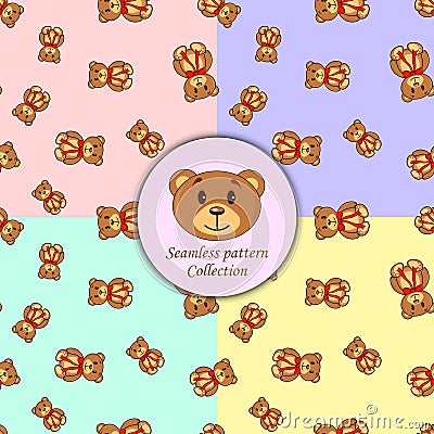 Bears brown set of seamless pattern different colors Stock Photo