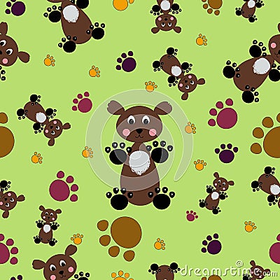 Bears and paws seamless pattern. Vector Vector Illustration