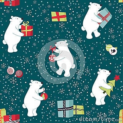 Bears are preparing for Christmas, preparing gifts, decorate the Christmas tree. Vector Illustration