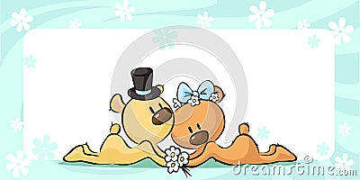 Bears in wedding dress lies on horizontal design - vector Vector Illustration