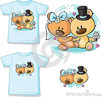 Bears in wedding dress sitting - shirt vector Vector Illustration