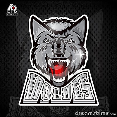 Beast front head with bared teeth. Logo for any sport team wolves Vector Illustration