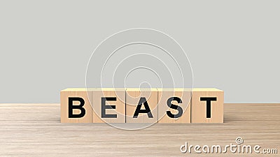 Beast - word wooden cubes on table horizontal over gray background HD Stock Photo