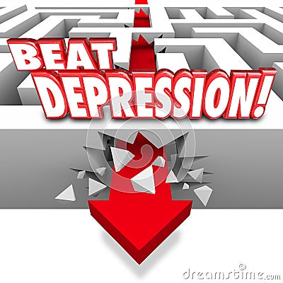 Beat Depression Words Maze Arrow Overcome Mental Illness Disease Stock Photo