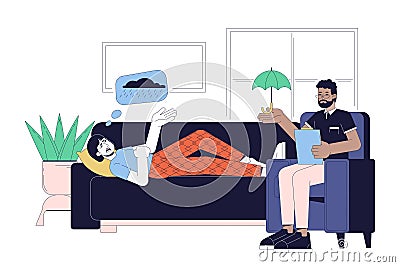 Beat winter blues with psychotherapy 2D linear illustration concept Vector Illustration