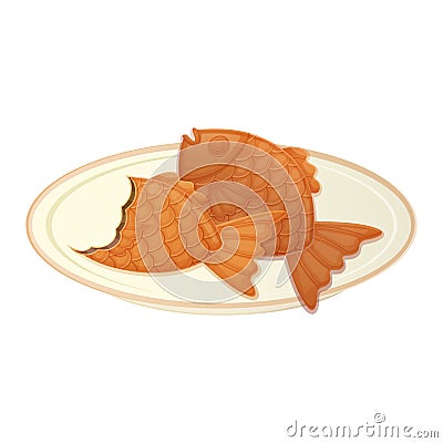 beaten Japanese Taiyaki on a plate. Asian food illustration isolated on white background in cartoon style Vector Illustration