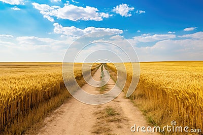 a beaten pathway winding through golden wheat fields Stock Photo