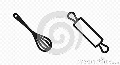 Beater for mixing and whisking and rolling pin vector icon Vector Illustration