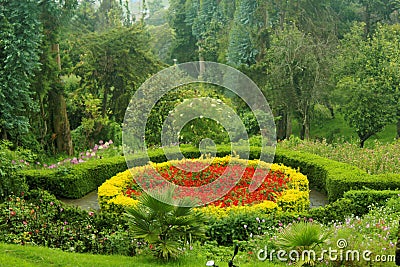 Beatiful designed park flower bed in the bryant park. Stock Photo