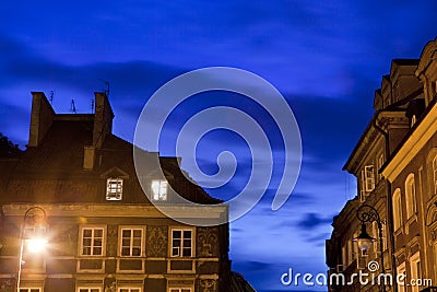 Beatiful night urban landscape in Warsaw oldtown Stock Photo