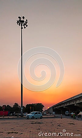 The beatiful sunset in to horizon Stock Photo