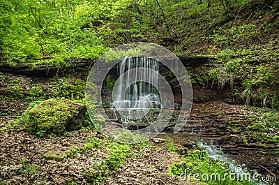 Beatiful waterfall in spring forest. Carpathian, Ukraine. Stock Photo