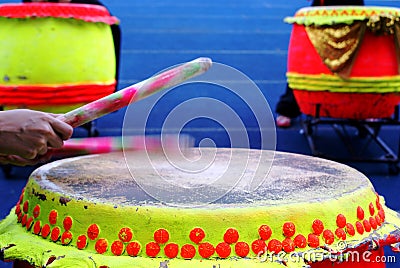 Beating chinese drum Stock Photo