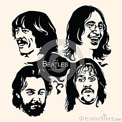 The Beatles band portrait symbolic black and white drawing Vector Illustration