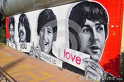 Beatles painting on a wall Editorial Stock Photo
