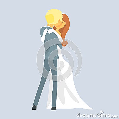 Beatuful bridal couple kissing, Romantic couple colorful cartoon character Vector Illustration