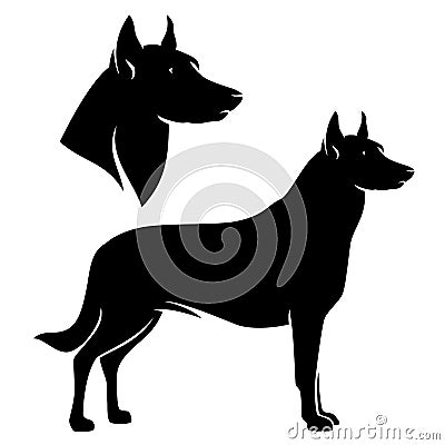 Beauceron shepherd dog black vector silhouette design set Vector Illustration