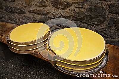 Beaufort cheese wheels in a cave Stock Photo