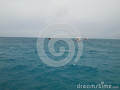 Beauitful Sea in the maldives with transport boart Stock Photo