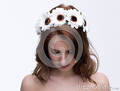 Beauitful woman with wreath on head Stock Photo