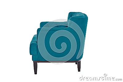 Beaultiful blue armchair. Modern designer chair on white background. Stock Photo