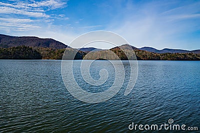 A Beautful Late Autumn View of Carvins Cove Reservoir, Roanoke, Virginia, USA Stock Photo