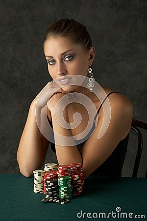 Beautful Young Woman with Poker Chips Stock Photo