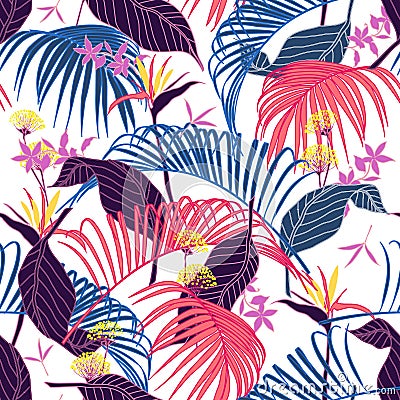 Beautical colorful exotic tropical pattern seamless for summer w Stock Photo