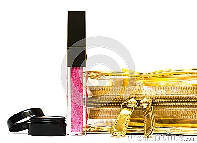 Beautician and pink gloss Stock Photo