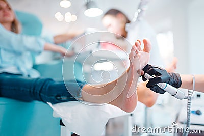 Beautician salon, foot polish procedure Stock Photo